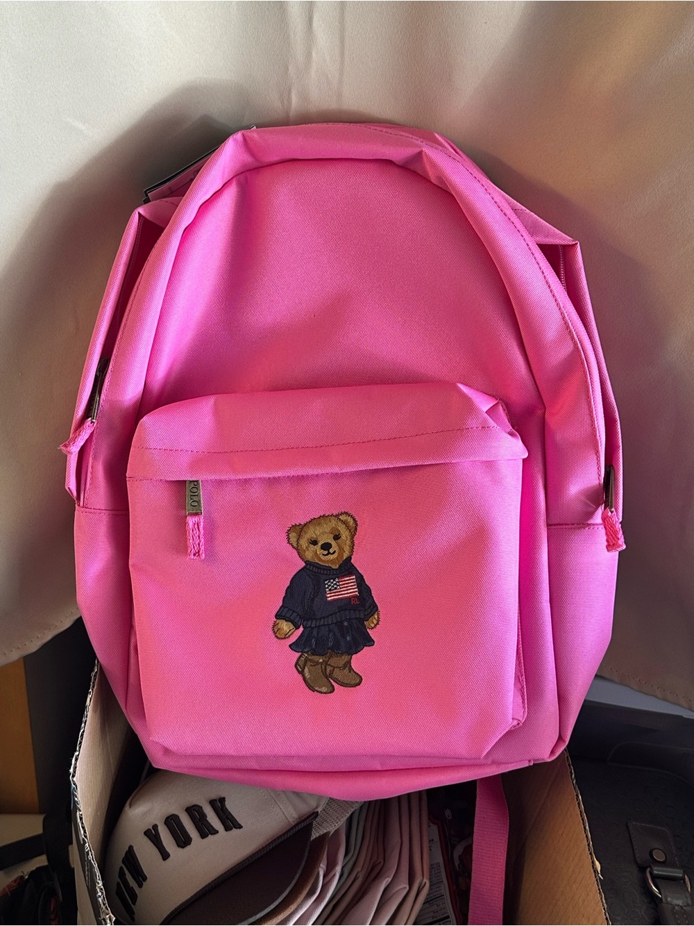 Ralph Lauren Pink Kids Backpack with Bear